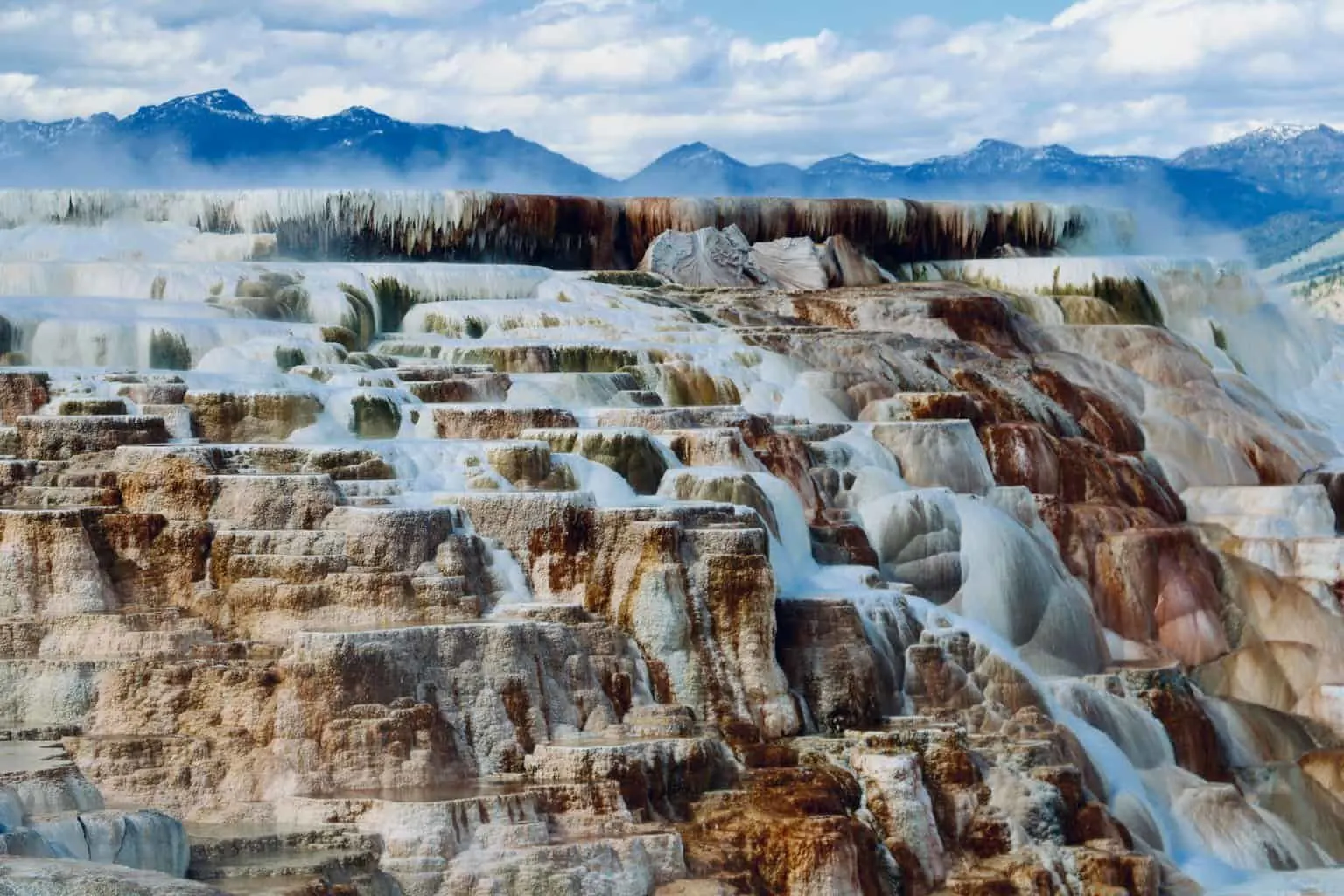Steam rising from a geyser basin in Yellowstone, one of the best national parks in winter