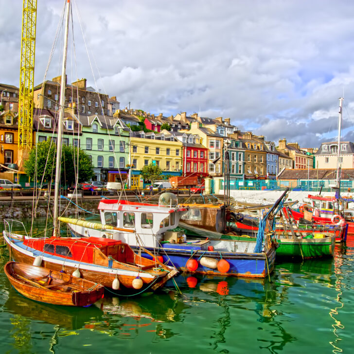 Colorful boats tied up at Cobh in Cork, Ireland