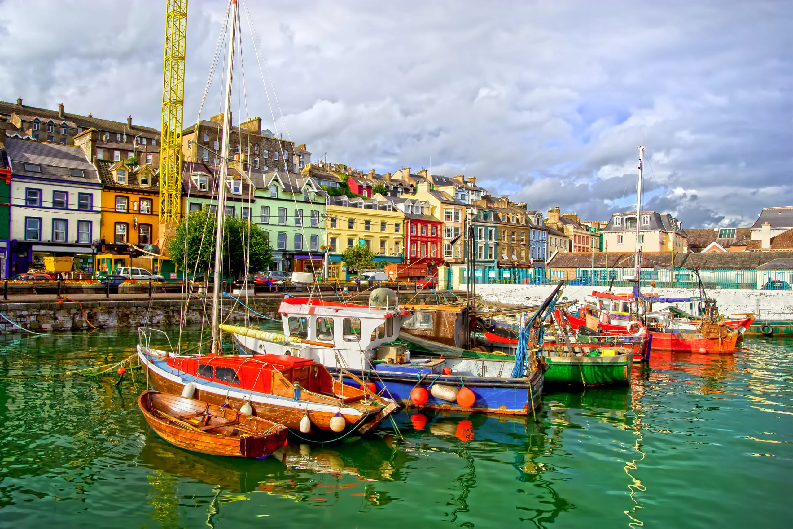 Row of colourful houses above the harbour at Cobh, County Cork
