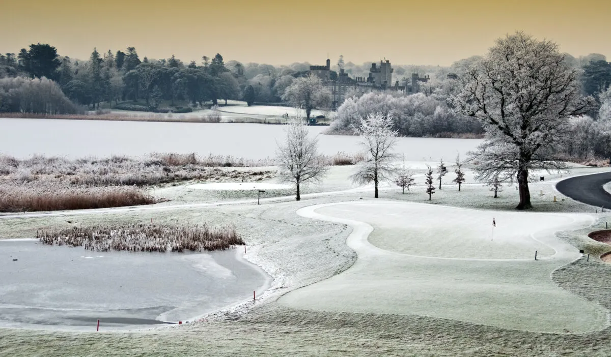 Ireland winter landscape
Frozen lake and snow covered grass
Castle in background