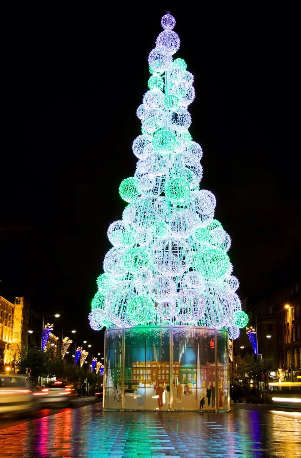 The city Christmas tree lit up in Dublin, Ireland