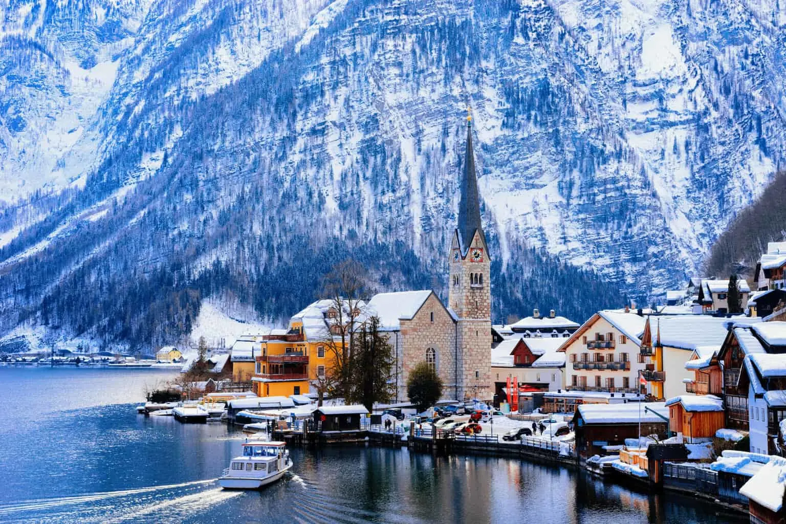 Hallstatt in Austria under snow in winter