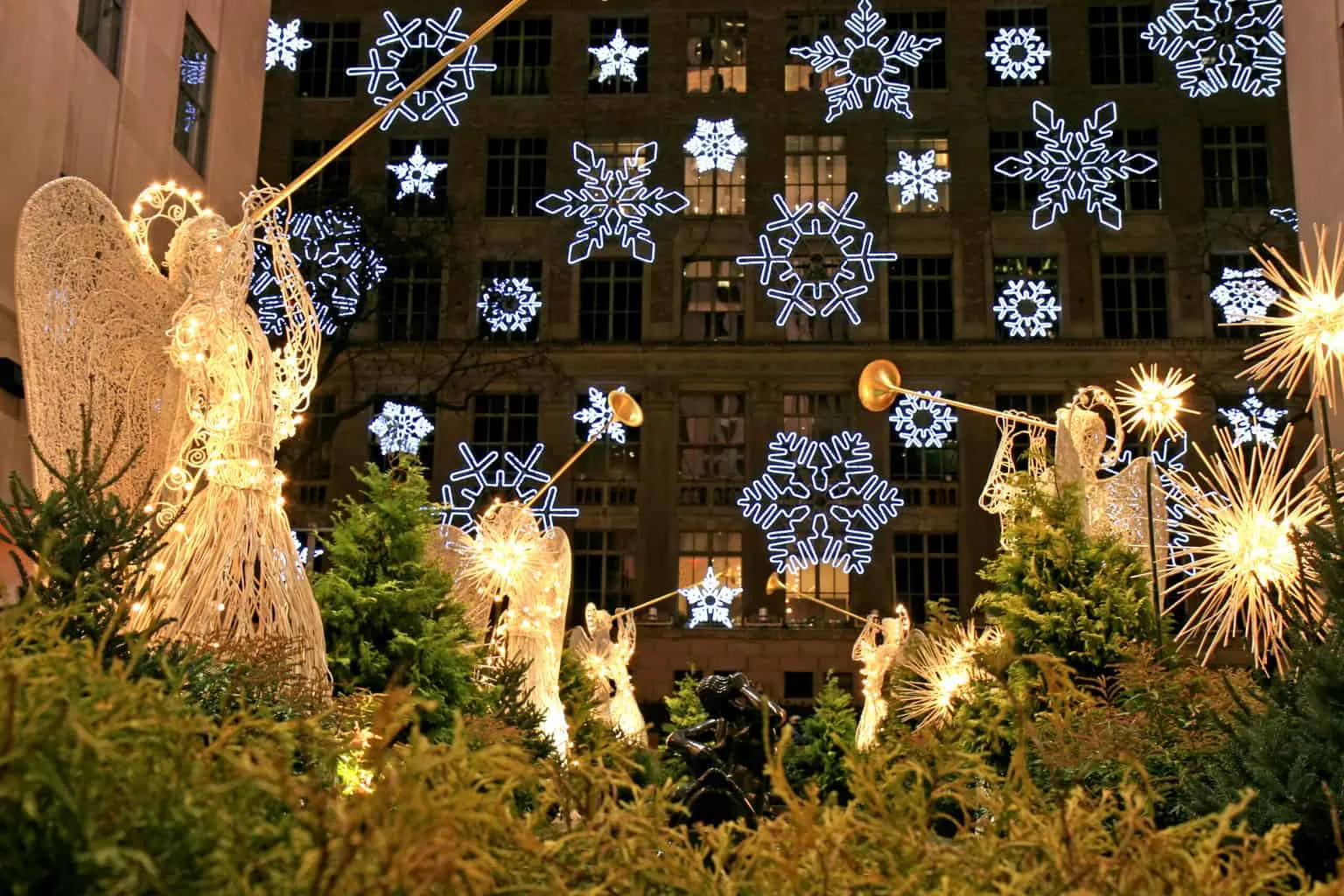The Channel Gardens at Rockefeller Center decorated for Christmas in NYC