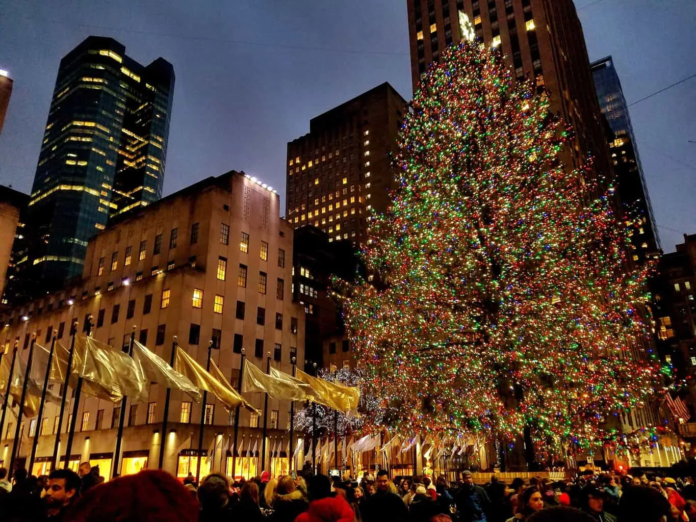 The Rockefeller Center Christmas tree lit up in New York City