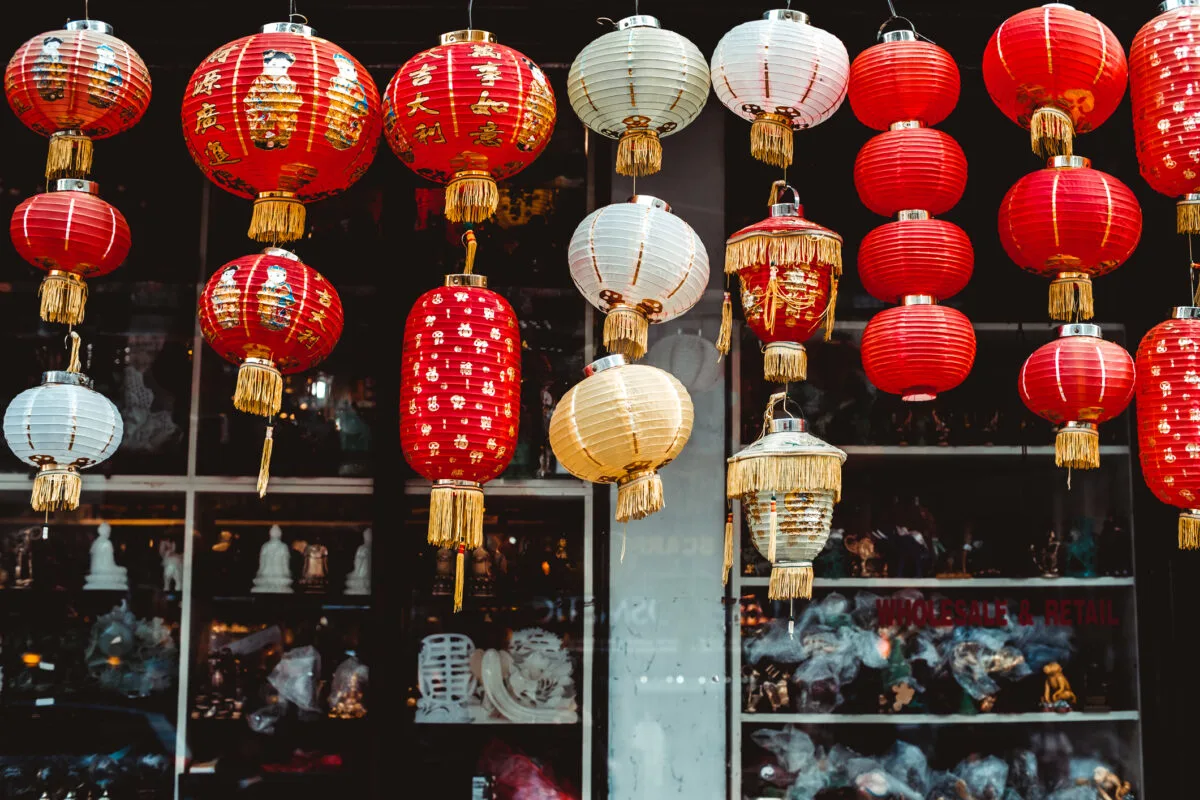 Shops in China Town with Chinese lantern decorations