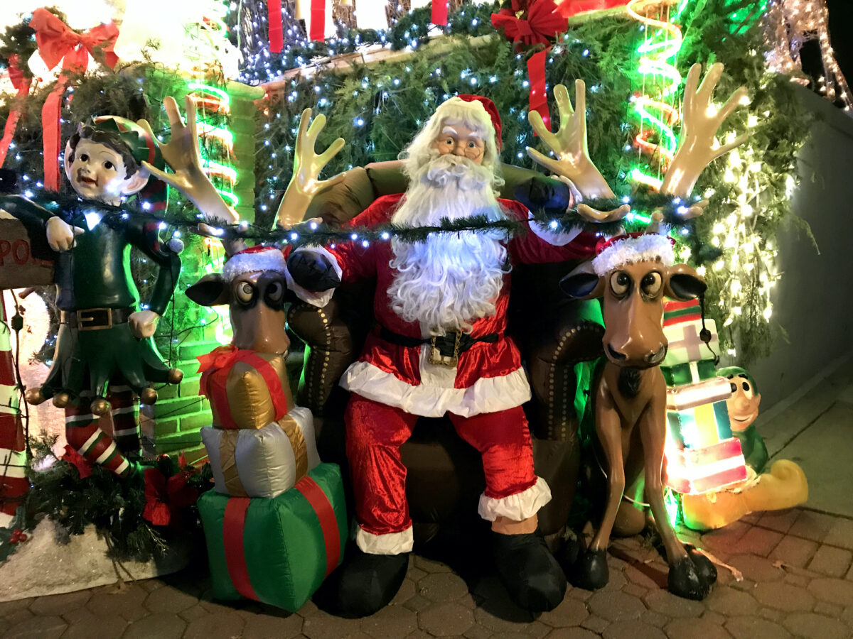 Bright and colorful Dyker Heights Christmas Lights
Santa, reindeer, elves and presents
