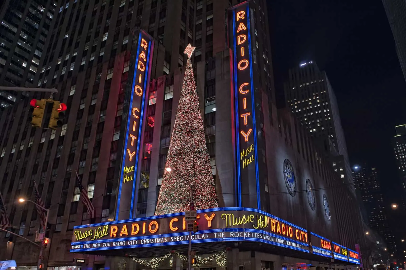 Radio City Music Hall lit up at Christmas in New York City