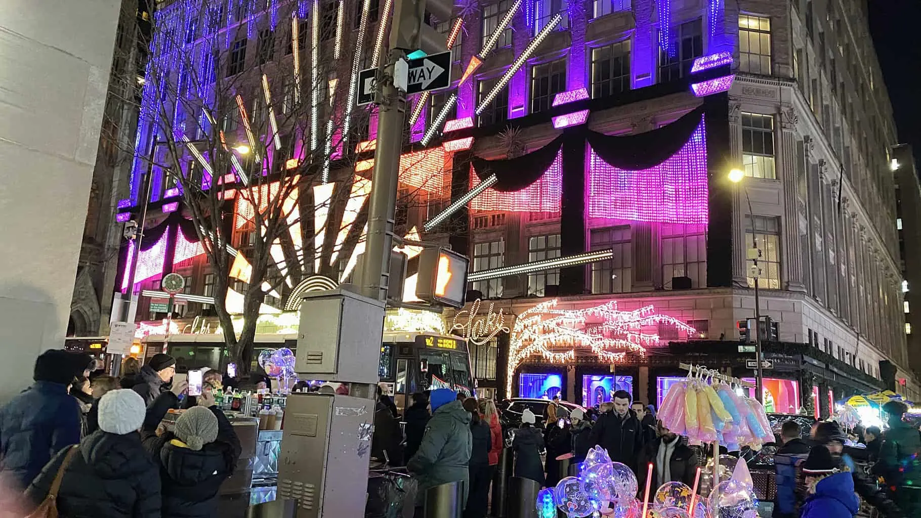 The Saks Fifth Avenue Christmas light show across from Rockefeller Center