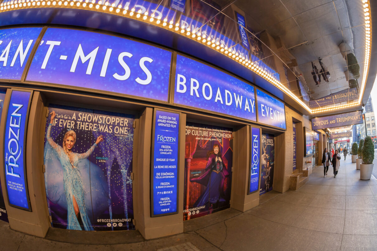 Outside St. James Theatre on Broadway
Signage displaying upcoming shows