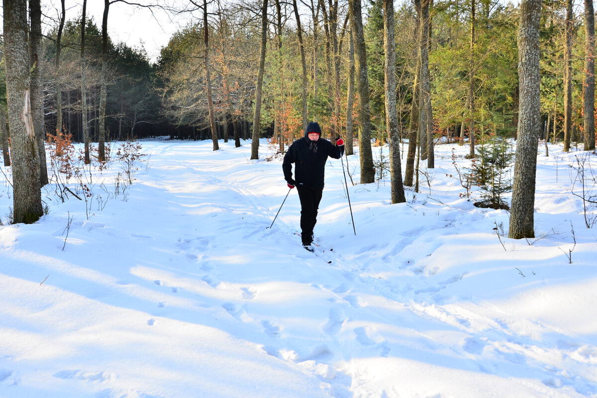 Man cross country skiing in the Poconos, Pennsylvania
