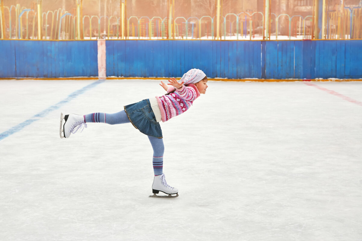 Young girl ice skating in Poconos, PA