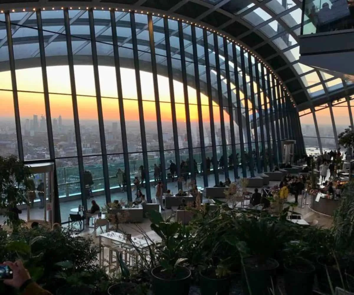 Sunset view over London photo taken from inside a restaurant looking out