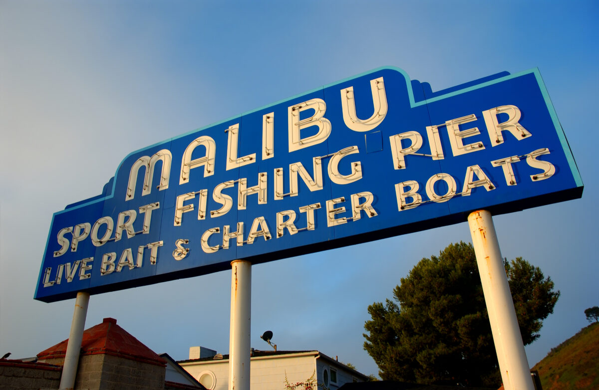 Malibu, California sport fishing pier sign