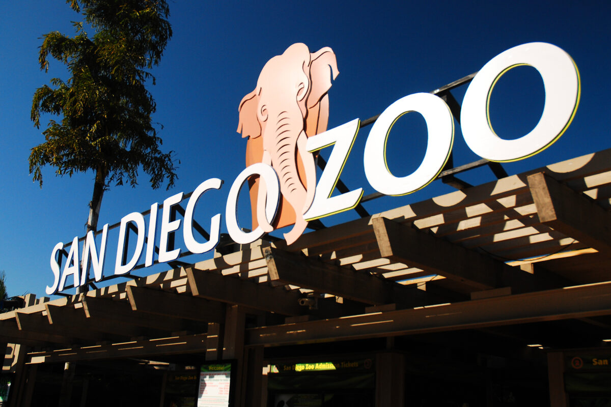 San Diego Zoo entrance sign with an elephant
