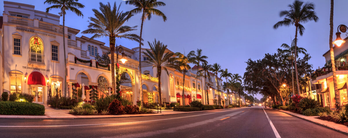 a main street in Naples Florida at sunset
