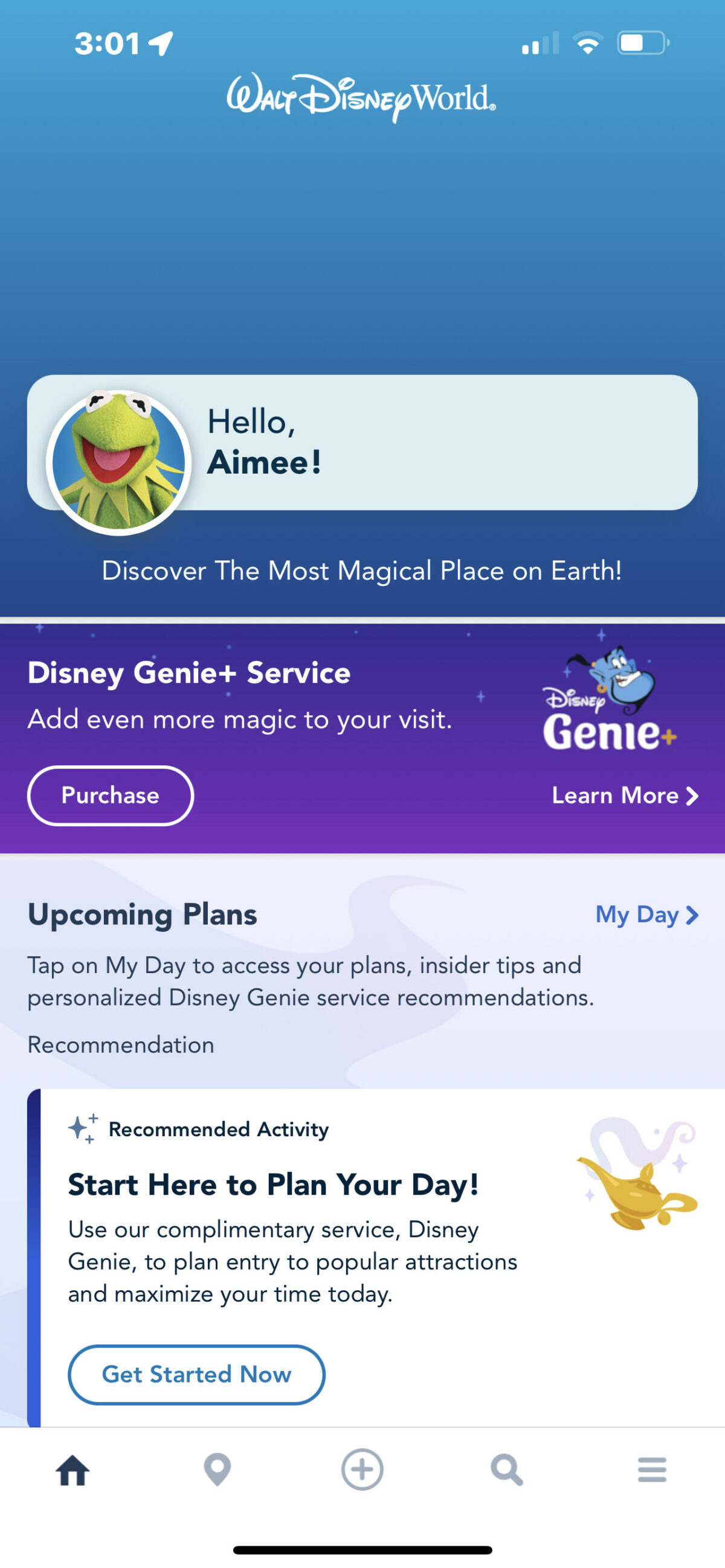 Disney app home page