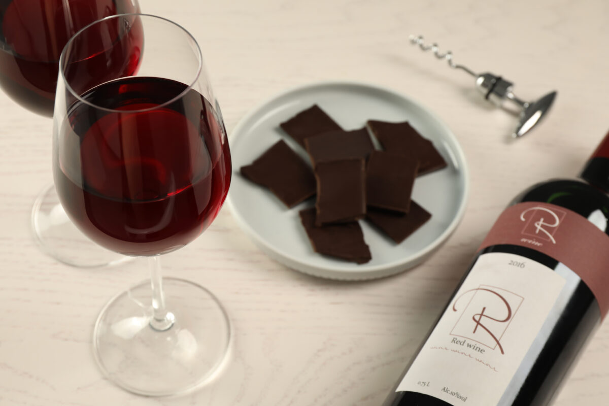 chocolate and wine on a table