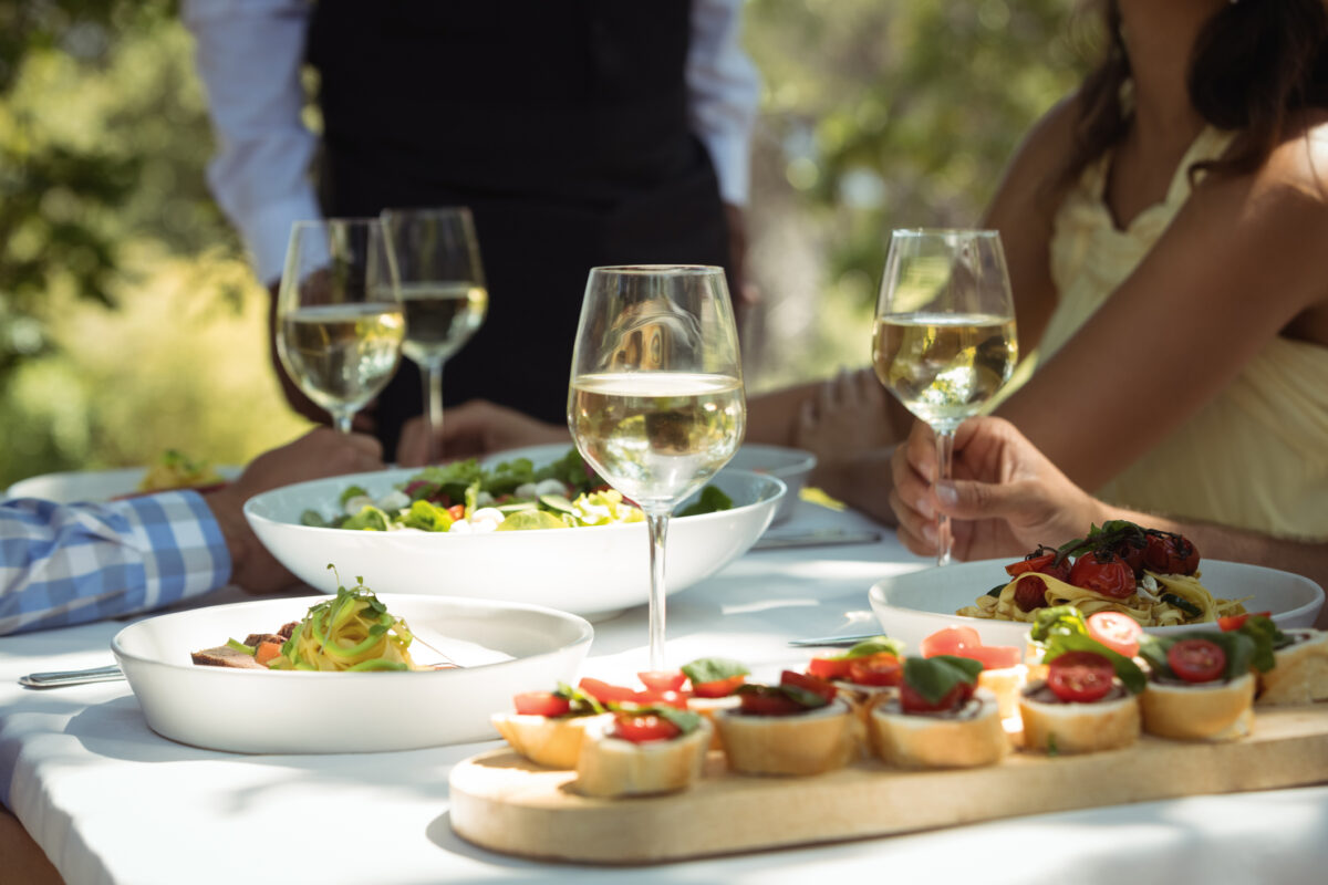 outdoor wine and food spread