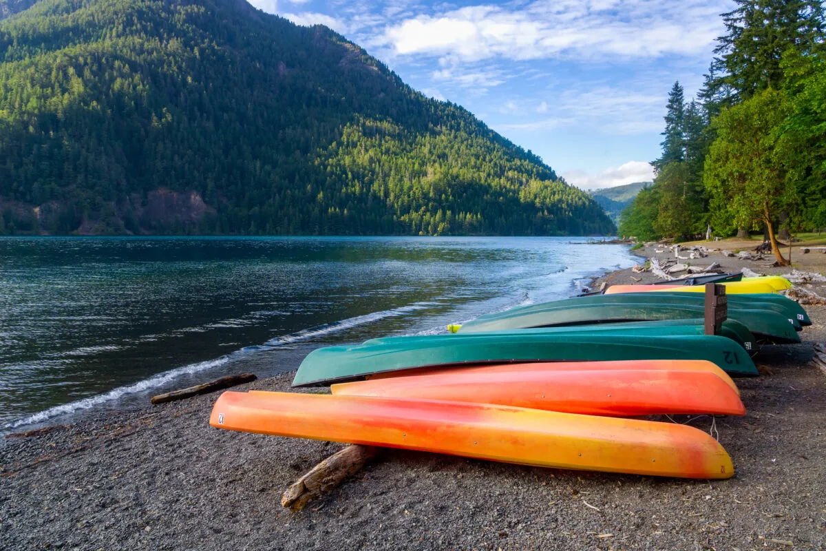 upsidedown kayaks at Lake Crescent, Washington