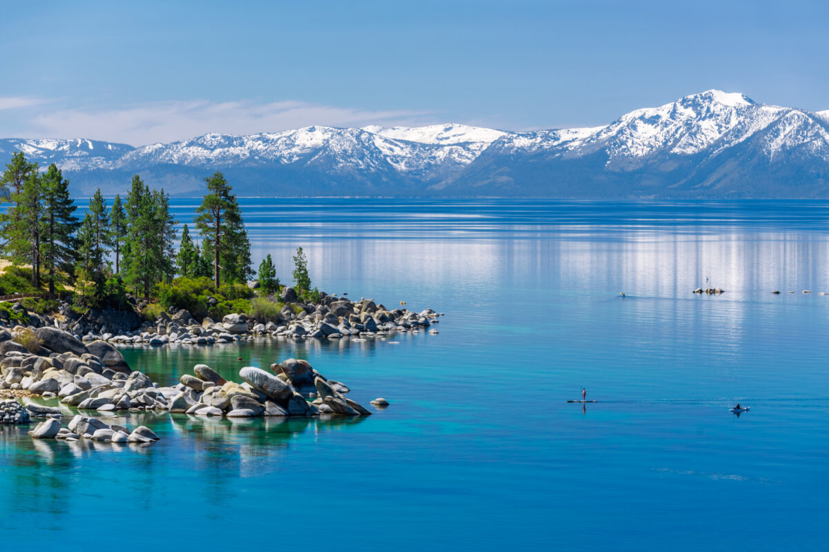 mountains and crystal blue waters in Lake Tahoe