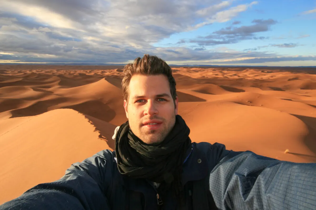 man in Sahara desert in Morocco