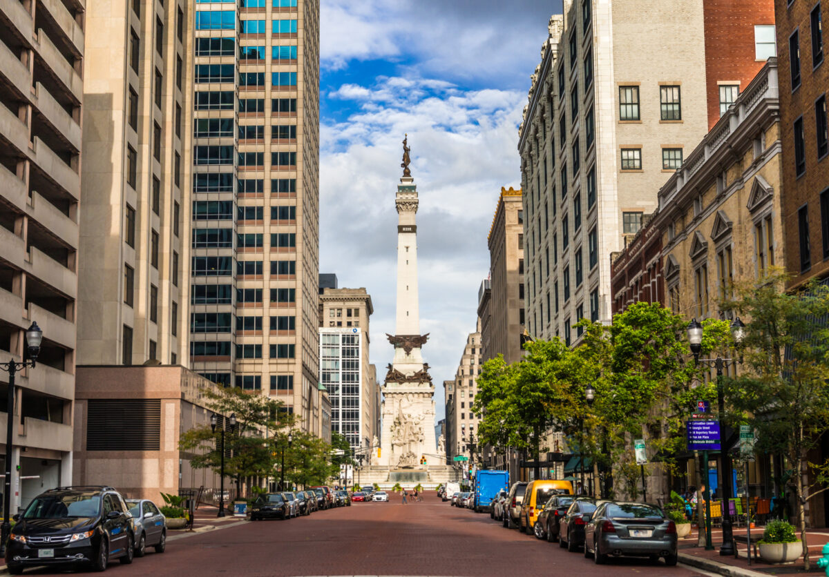 View down Indianapolis Street looking at Monument Circle