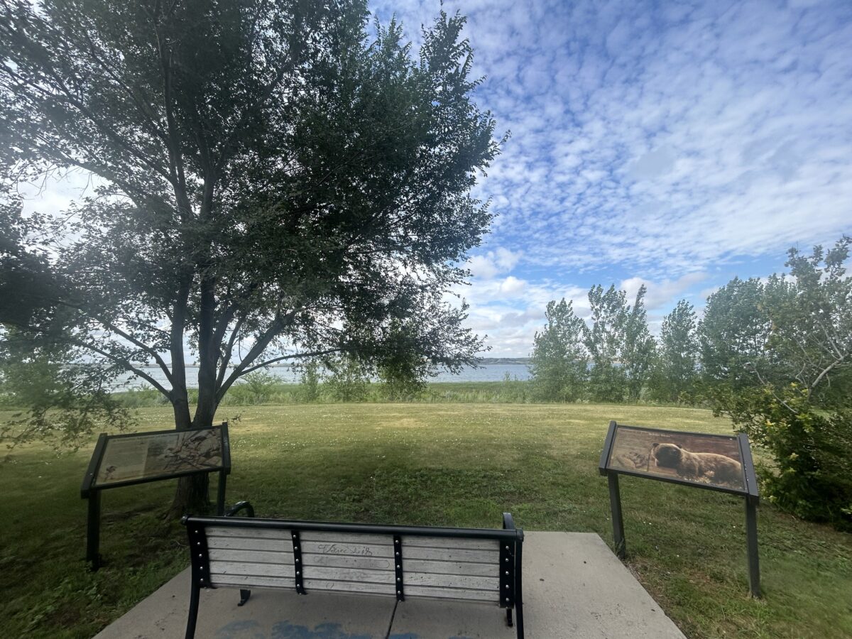 Park bench in Mobridge South Dakota on the Lewis and Clark Trail