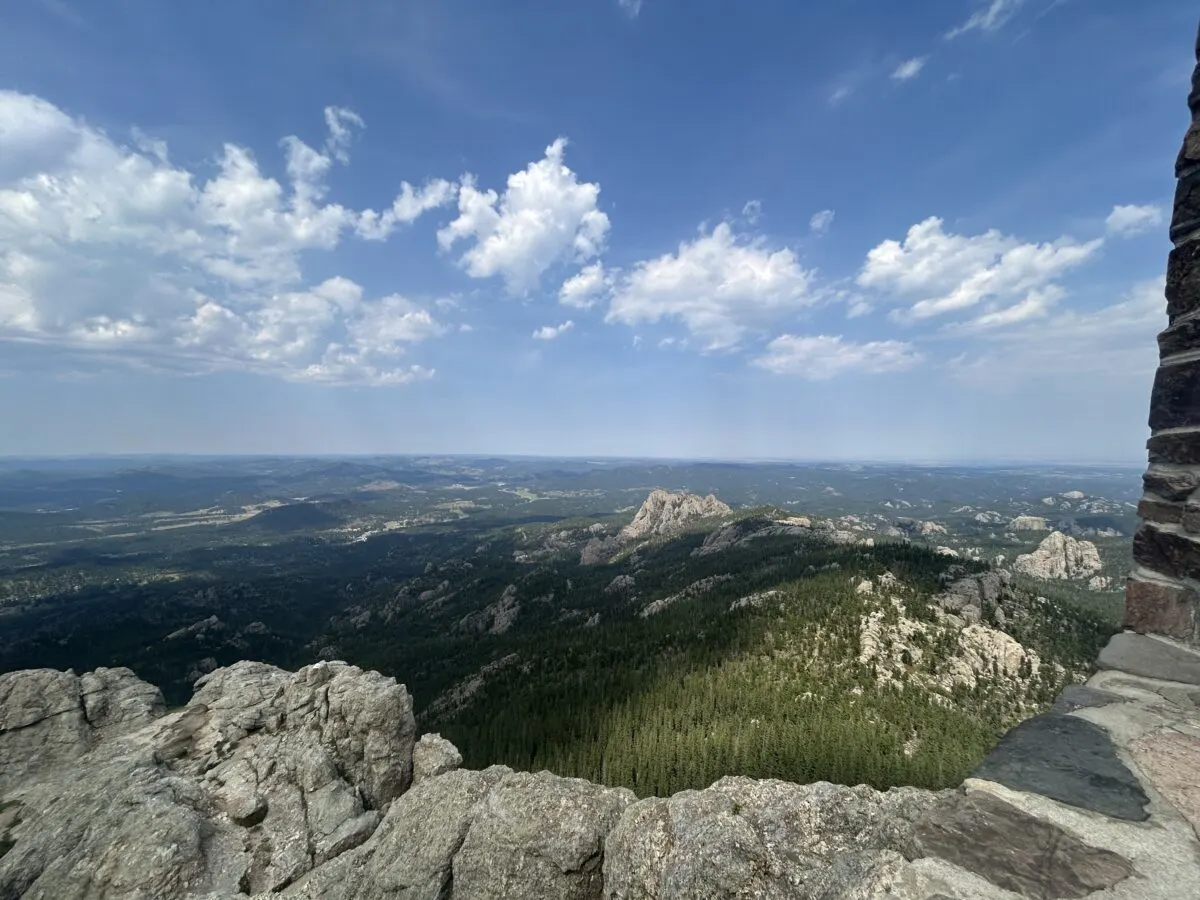 Scenic landscape view on a sunny day from Black Elk Peak overlooking the Black Hills, South Dakota