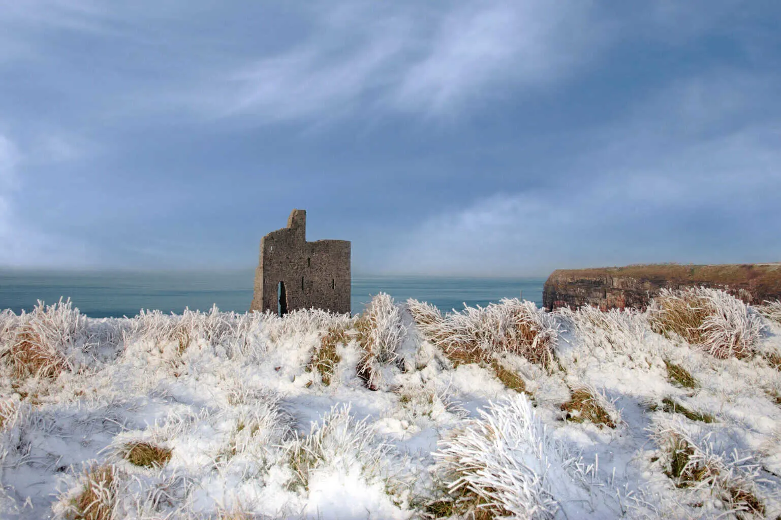 A snowy winter landscape in the Irish countryside