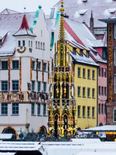 snow covered buildings in German town