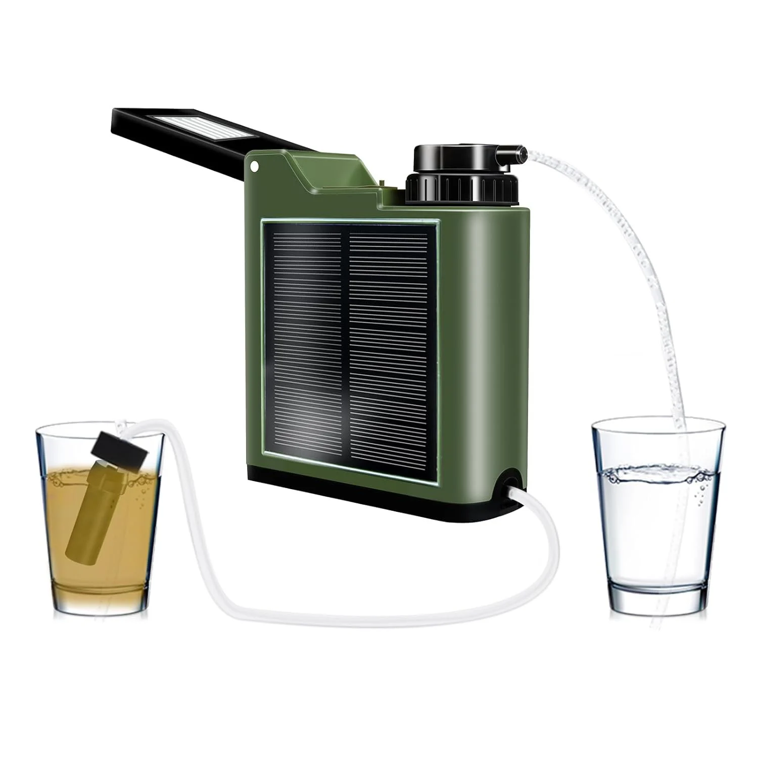 Image of CAREDWATER Solar Electric Water Purifier in army green for eco-sustainable travel