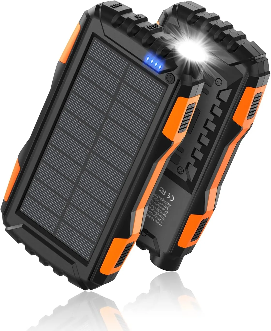 image of two black and orange Power-Bank Solar Chargers for eco -sustainable travels