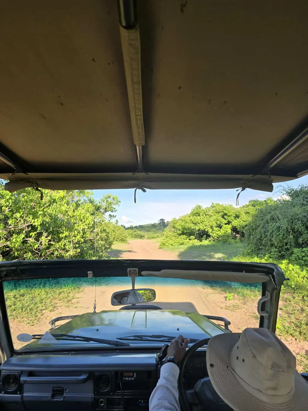 safari jeep driving along the road in Botswana