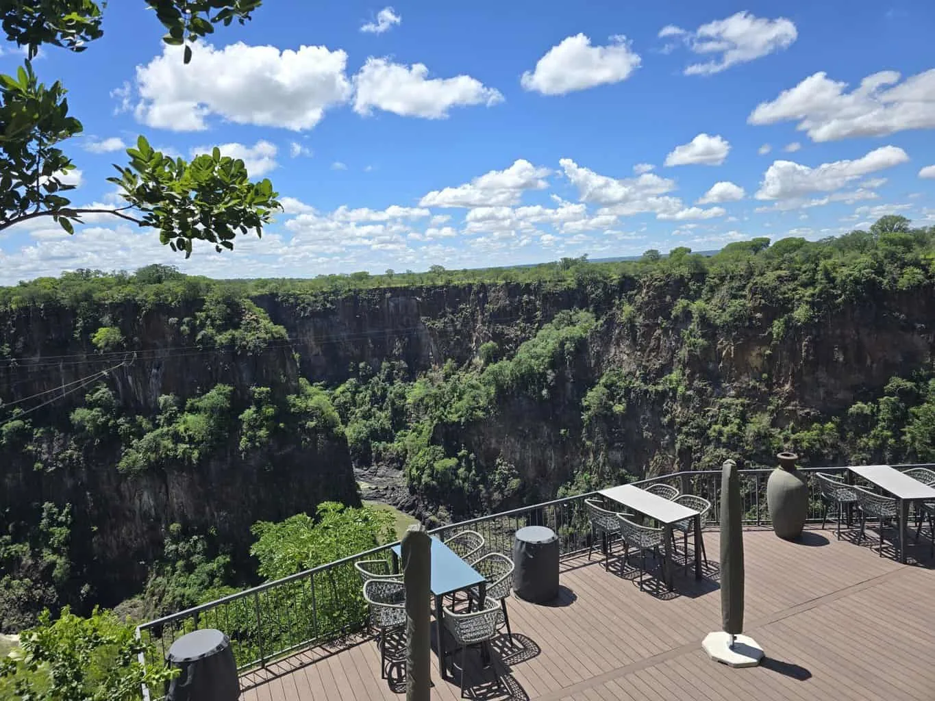 Caf&eacute; overlooking the river at Victoria Falls at the end of the day