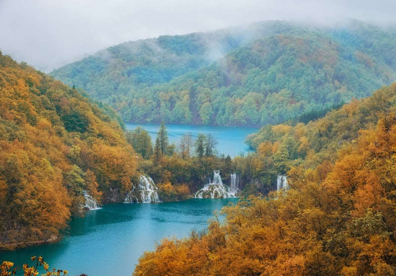 Plitvice Lakes Croatia during spring with trees and a lake