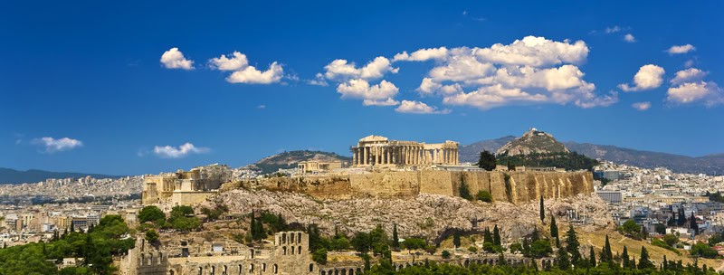 a panorama of the Acropolis in Athens in Spring