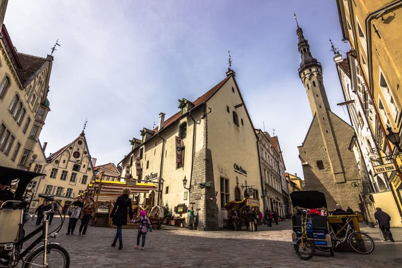 gothic churches in a plaza in Talinn Estonia in Spring