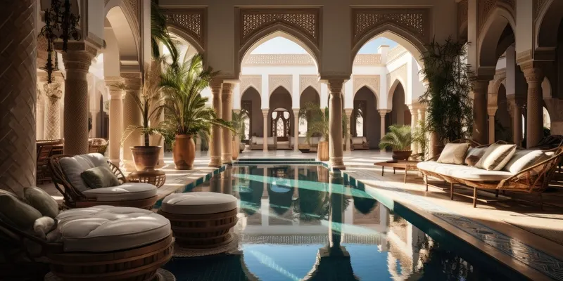 riad with pool and moroccan architecture