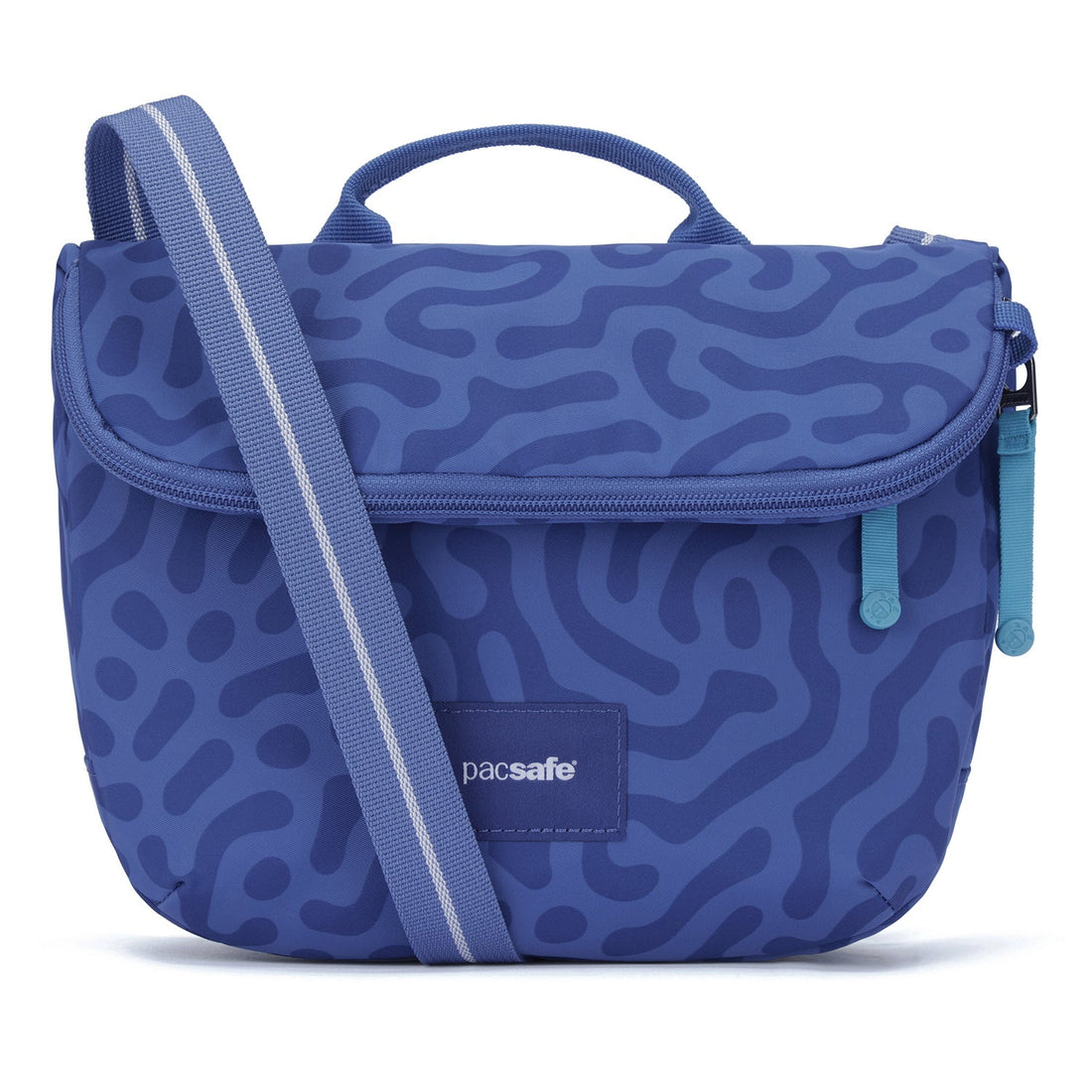 Pacsafe GO anti-theft saddle crossbody bag in cerulean blue.